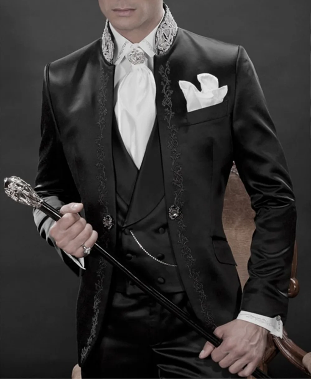 Top Trends: 2024 New Style Black Silver Gray Embroidery Groom Tuxedos Groomsmen Men's Wedding Prom Suits Bridegroom (Jacket+ Pants+ Vest) Shoppable Styles