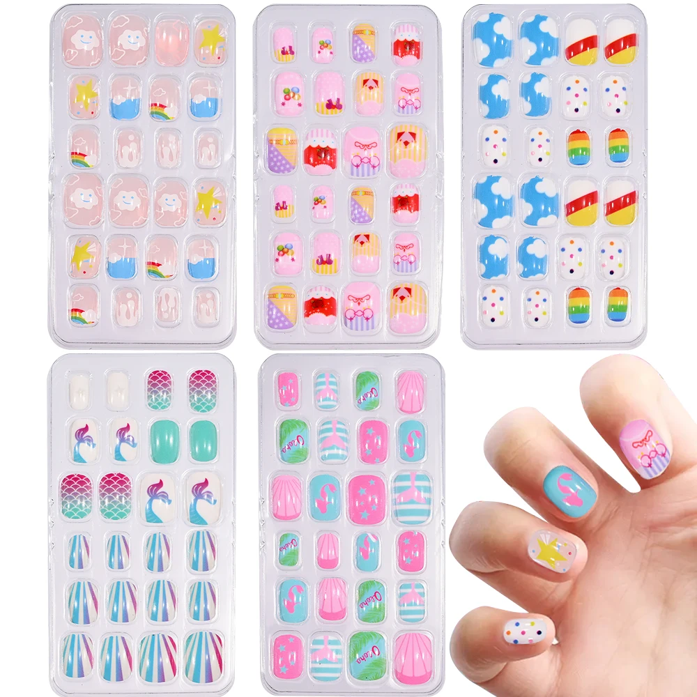 Top Trends: 120Pcs Child Kids False Nails Girls Gift Cartoon Press On Fake Nails Colorful Festival Full Cover Cute Short Nail Tips Kits Shoppable Styles - Image 3