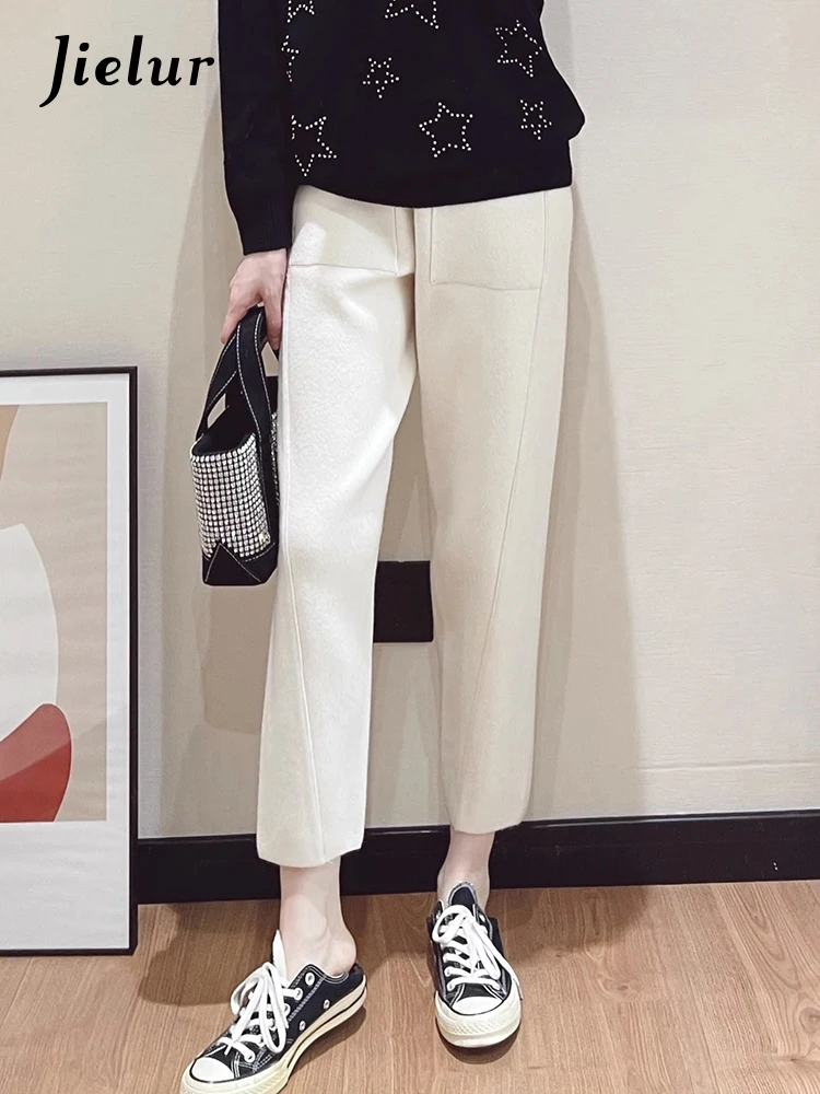 Top Trends: Jielur White Slim Knitting Casual Simple Women's Pants Solid Color Loose Chic Pockets Elastic Waist Fashion Female Harem Pants Shoppable Styles