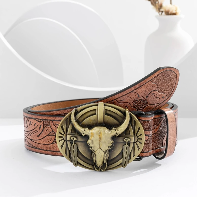 Top Trends: Vintage Cowboy Belt For Men Teens Denims Pants Belt TexasBull Buckle Belt For Male Metal Carved Buckle Jeans Belt Shoppable Styles - Image 5