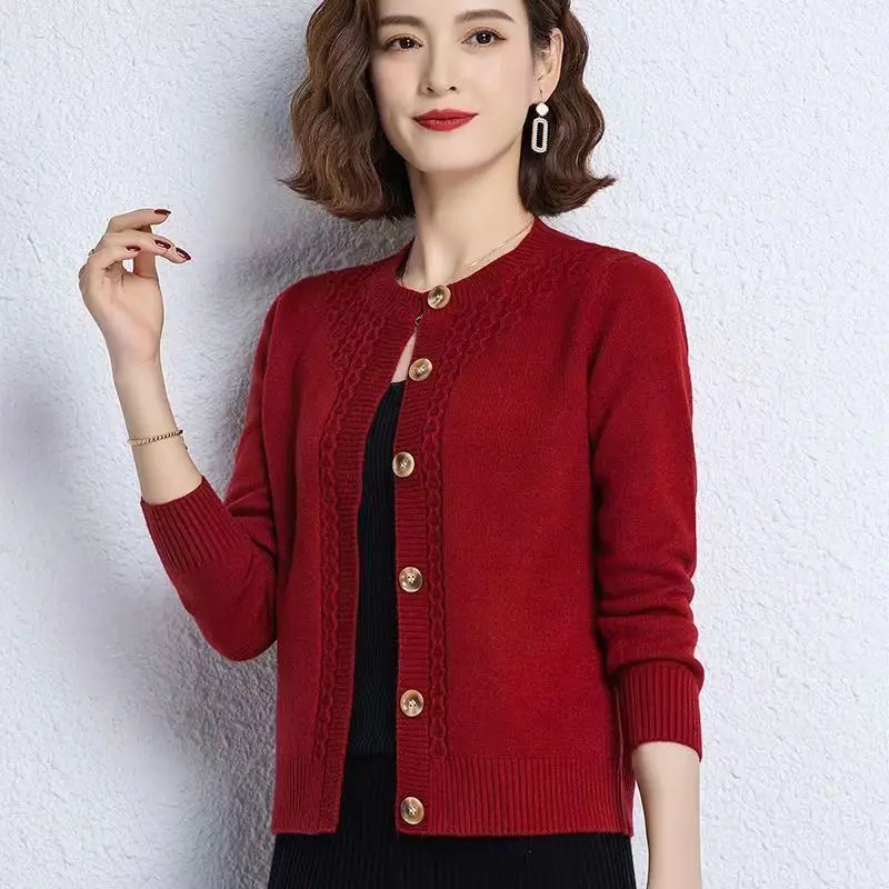 Top Trends: Elegant O-Neck Button Casual Cardigan Sweaters Women's Clothing 2023 Autumn Oversized Knitted All-match Solid Color Korean Tops Shoppable Styles - Image 5