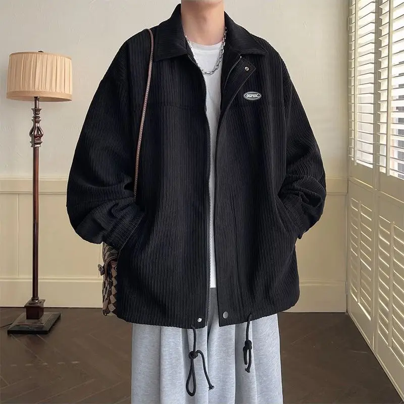 Top Trends: Spring Fashion Men's Casual T-Shirt Loose Soft Versatile Tops Zipper Corduroy Jacket Coat Cool Boys Solid Printi Drawstring Shoppable Styles - Image 6