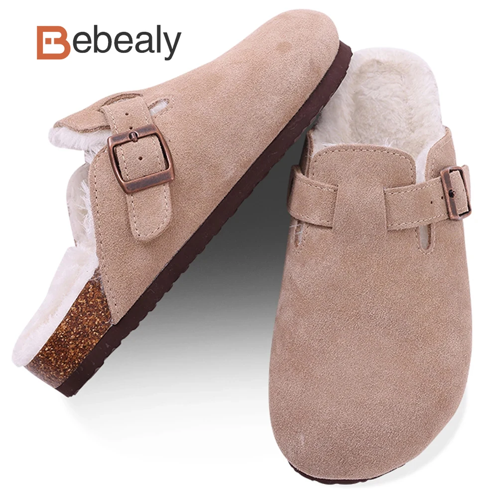 Top Trends: Bebealy Classic Fur Slippers For Women Winter Cork Footbed Mules Slippers Fashion Women Clogs Fuzzy Slippers With Arch Support Shoppable Styles