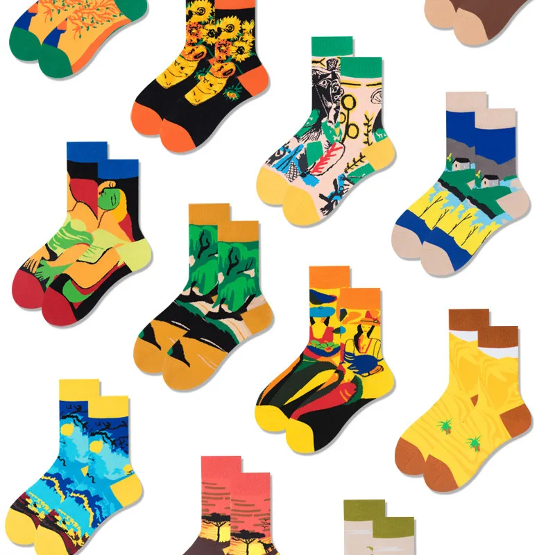 Top Trends: Oil Painting Theme Graffiti European And American Socks New Spring And Summer Fashion Style Cotton Socks For Lovers Shoppable Styles