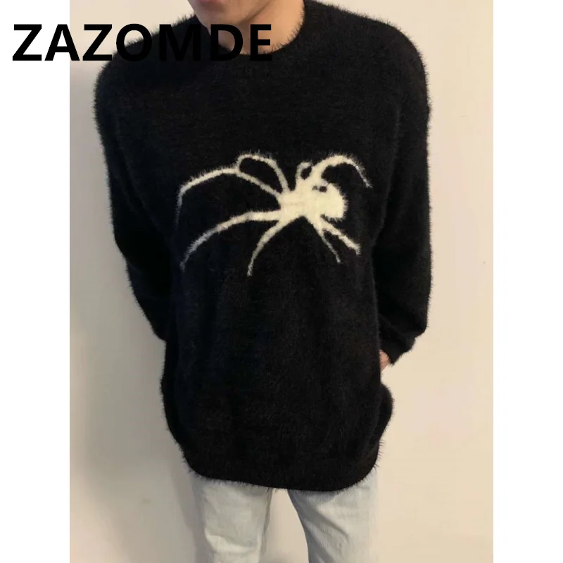 Top Trends: ZAZOMDE Winter Cashmere Sweater Men Spider Pattern Knitted Pullover Hip Hop Jumper Harajuku Gothic Streetwear Warm Sweater Men Shoppable Styles