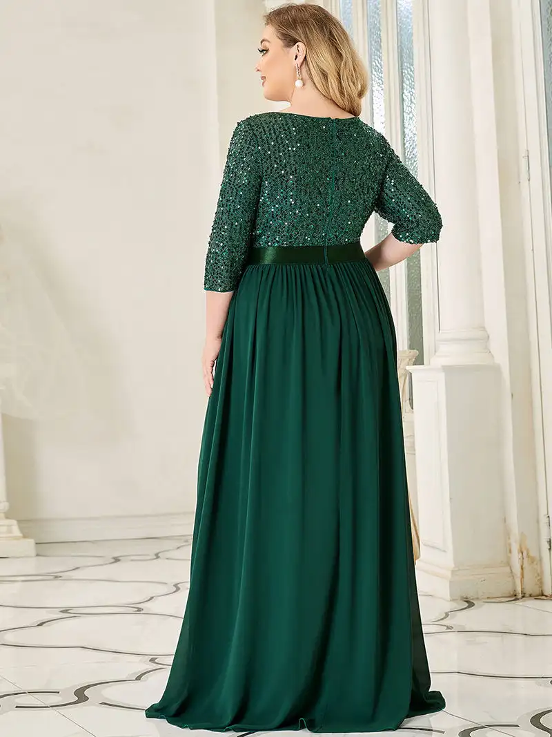 Top Trends: Plus Size Elegant Women's Dresses Long A-LINE O-Neck Half Sleeve Floor-Length Gown 2024 BAZIIINGAAA Of Sequine Prom Women Dress Shoppable Styles - Image 2