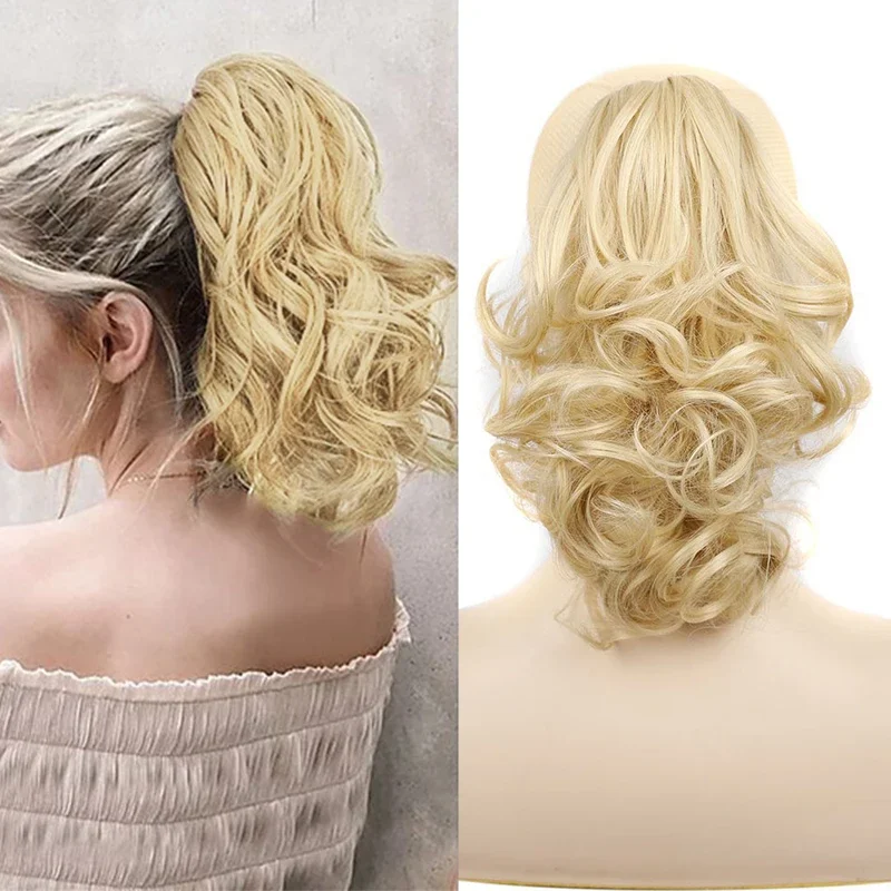 Top Trends: 10inch Curly Ponytail Synthetic Wavy Claw Clip In Ponytail Hairpiece For Women Natural Blonde Fake Hair Horse Tail Extensions Shoppable Styles