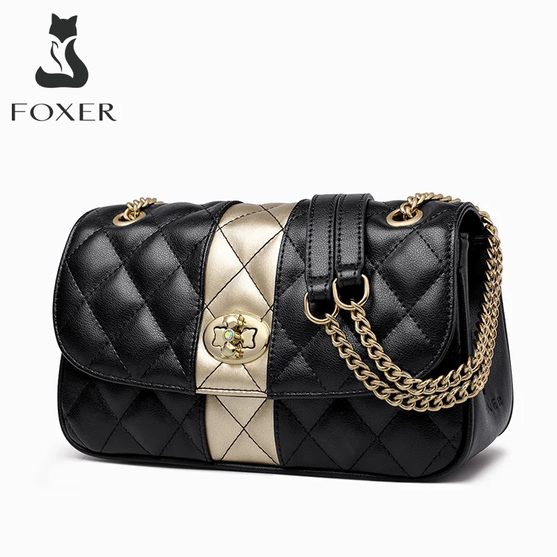 Top Trends: FOXER Women Crossbody Bag Diamond Lattice Handbag Lady Armpit Shoulder Bag Girl&#039;s Split Leather Chain Strap Black Messenger Bags Shoppable Styles