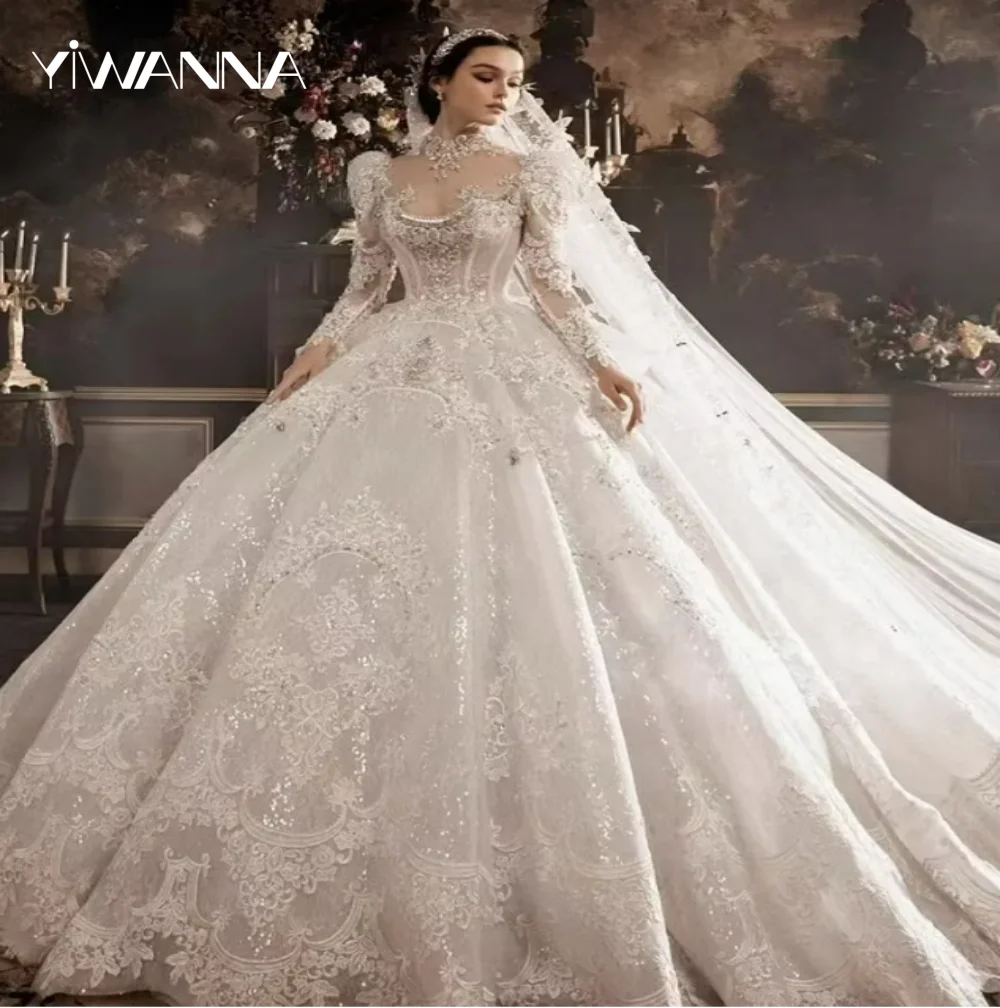 Top Trends: Luxury Romantic Lace Wedding Dress Sparkly Appliques Sequins Dress For Bride Classic Modest Floor-length Ball Gown Bridal Gown Shoppable Styles