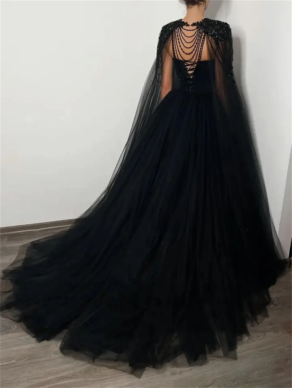 Top Trends: Black Tulle Beads Prom Dresses Detachable Poncho Evening Dress فساتين سهره فاخره 2024Luxurious A-Line Formal Occasion PartyDress Shoppable Styles - Image 2