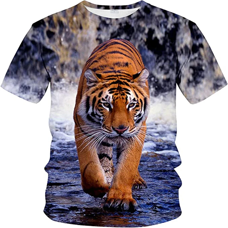 Top Trends: Fashion Men New 3D Animal Tiger Graphic T Shirts Summer Trend Hip Hop Cool Street Style Print Oversized O-neck Short Sleeve Tees Shoppable Styles