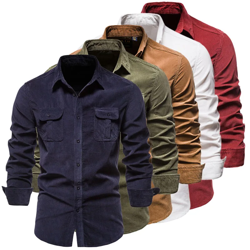 Top Trends: Men&#039;s Casual Blouse Cotton Corduroy Thin Shirt Slim Tops Long Sleeve High Quality Shirt For Men Spring Autumn Lapel Men&#039;s Shirts Shoppable Styles