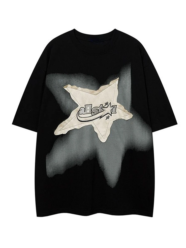 Top Trends: QWEEK Y2K Vintage Black Star T-Shirt Women Streetwear 90s Grunge White Tees Oversized Harajuku Retro Hip Hop Crewneck T Shirt Shoppable Styles