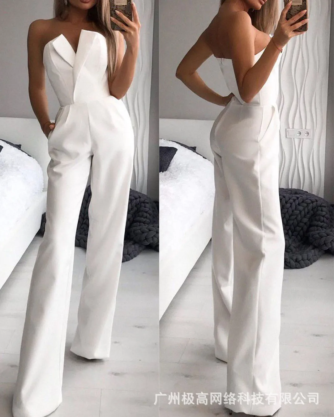 Top Trends: Elegant Slim Office Lady Black Strapless Jumpsuits For Women 2022 Summer New Sexy Sleeveless White Red Wide Leg Jumpsuits Shoppable Styles