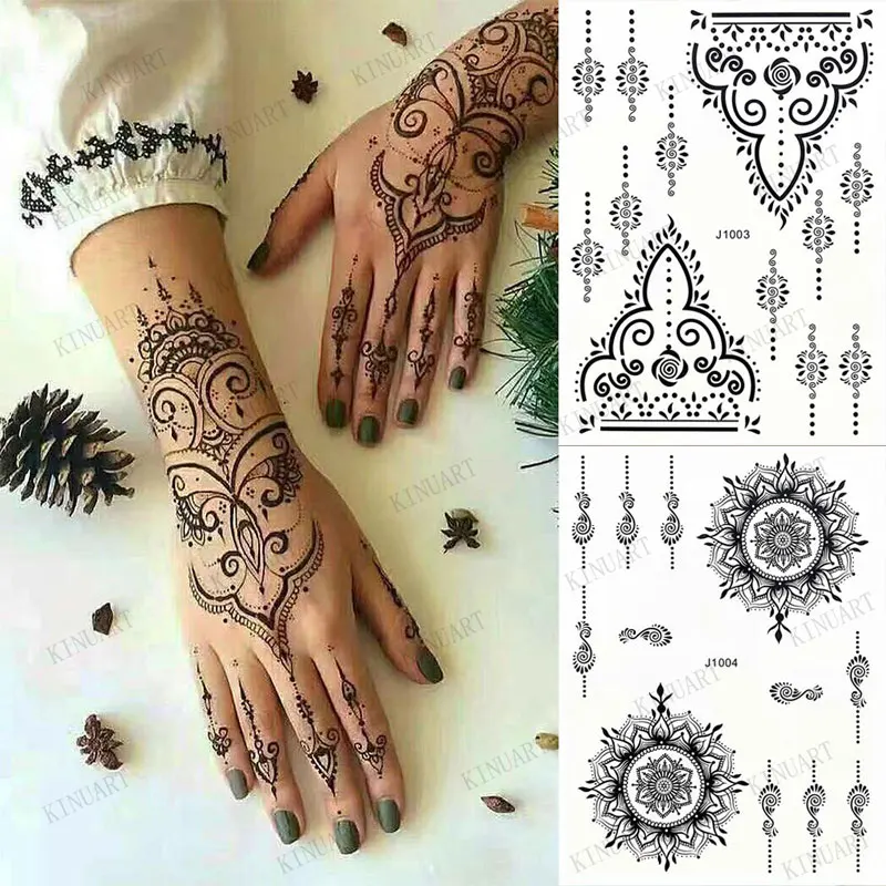 Top Trends: Black Henna Tattoo Stickers For Hands Temporary Tattoos For Women Body Lace Tatoo Temporari Waterproof Fake Tattoo Hena Shoppable Styles - Image 3