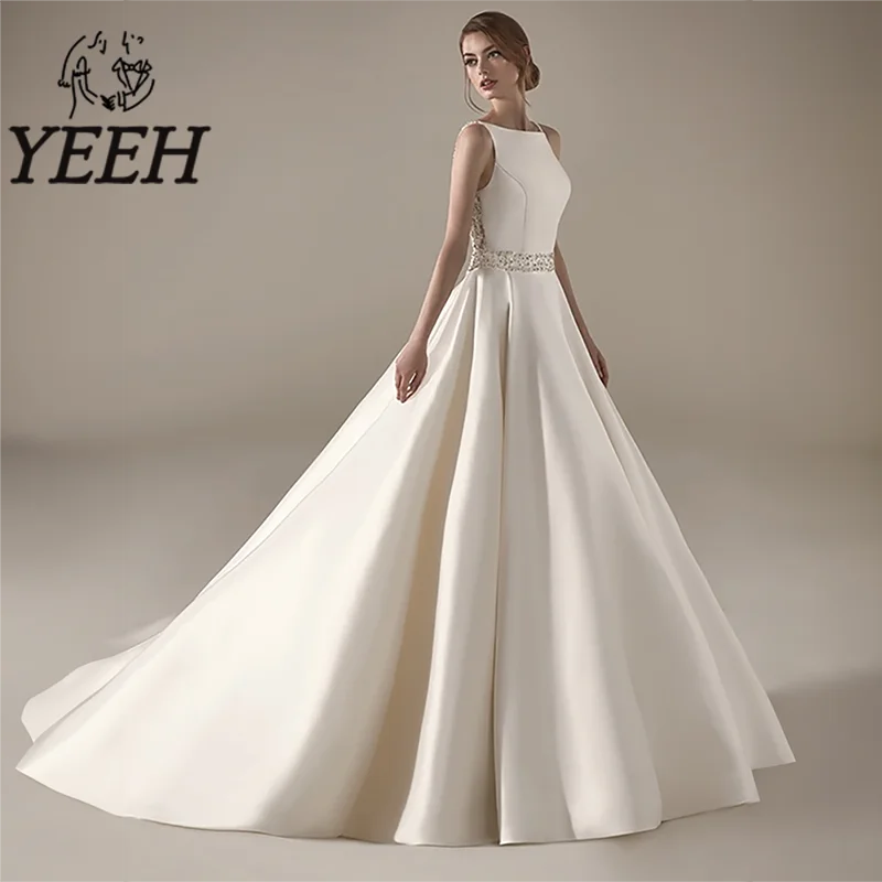 Top Trends: YEEH Boat Neck Wedding Dress Elegant Lace Appliques Beaded Illusion Back Bridal Gown Court Train Vestido De Noiva For Bride Shoppable Styles