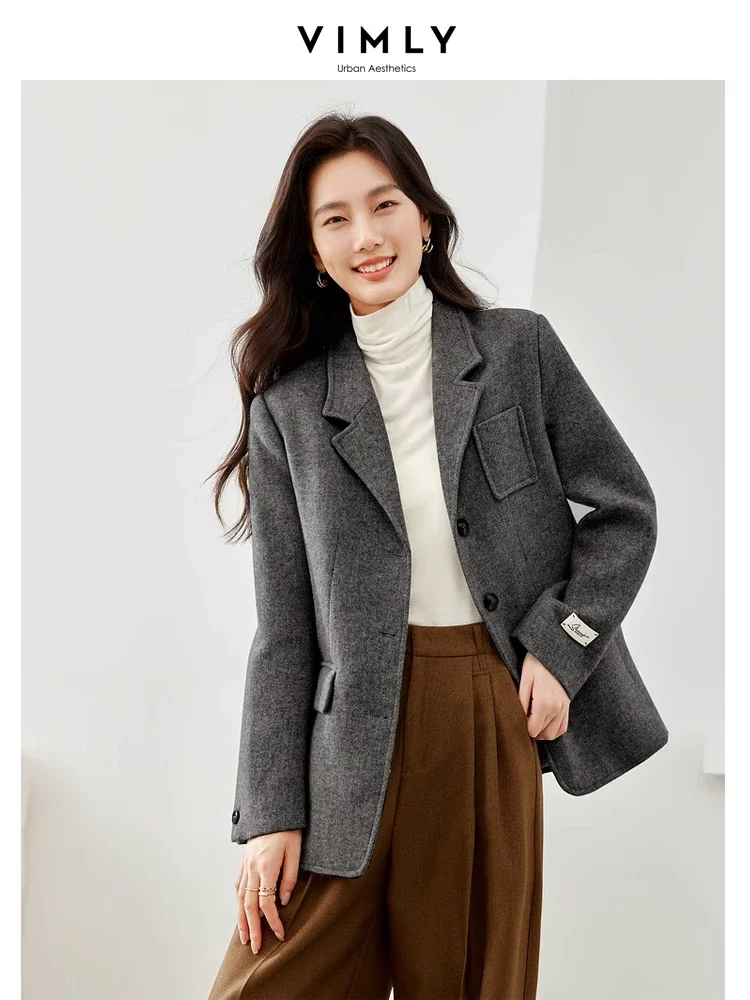 Top Trends: Vimly Grey Winter Thick Tailored Coat Notched Collar Single Breasted Office Lady Quilted Jacket 2023 Warm Casual Wool Coat 30057 Shoppable Styles