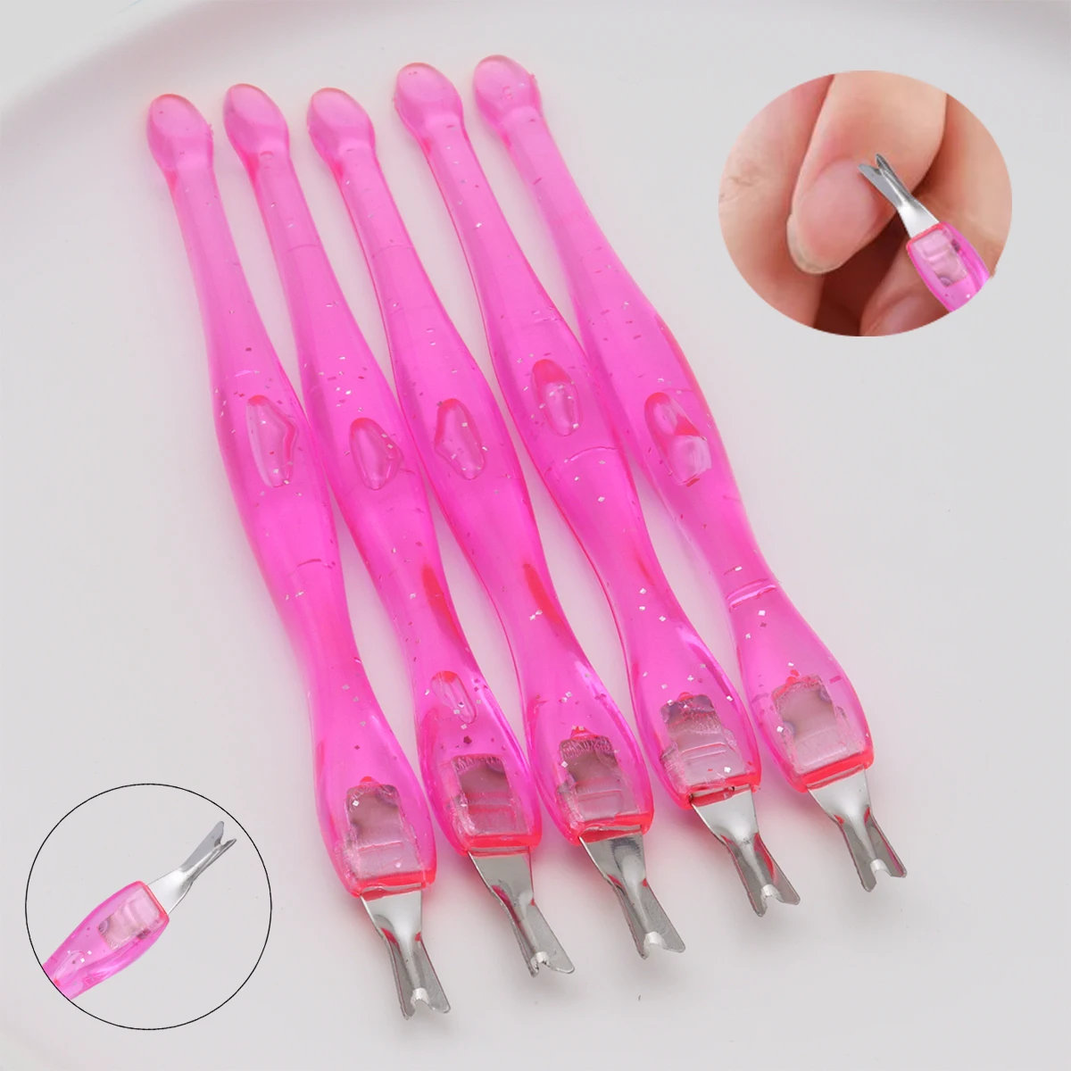 Top Trends: 5Pcs Cosmetic Nail Art Tool Dead Skin Fork Trimmer Peeling Knife Cuticle Remover Salon Cuticle Pusher Pink Color Shoppable Styles