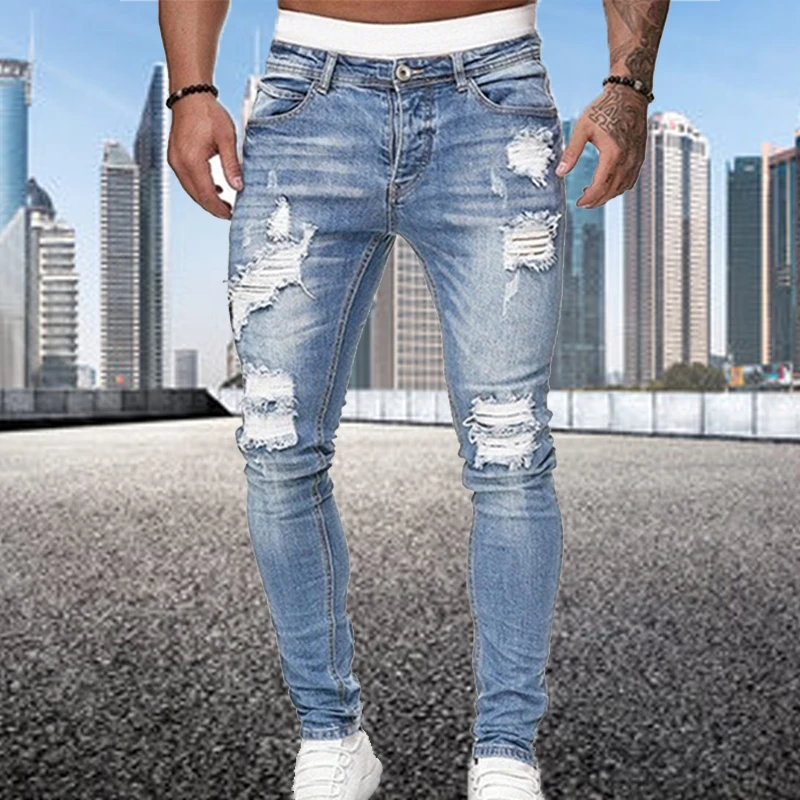 Top Trends: 2023 New Skinny Ripped Jeans For Men Fashion Patches Slim Fit Stretch Casual Denim Pencil Pants Sport Jogging Men Trousers Black Shoppable Styles