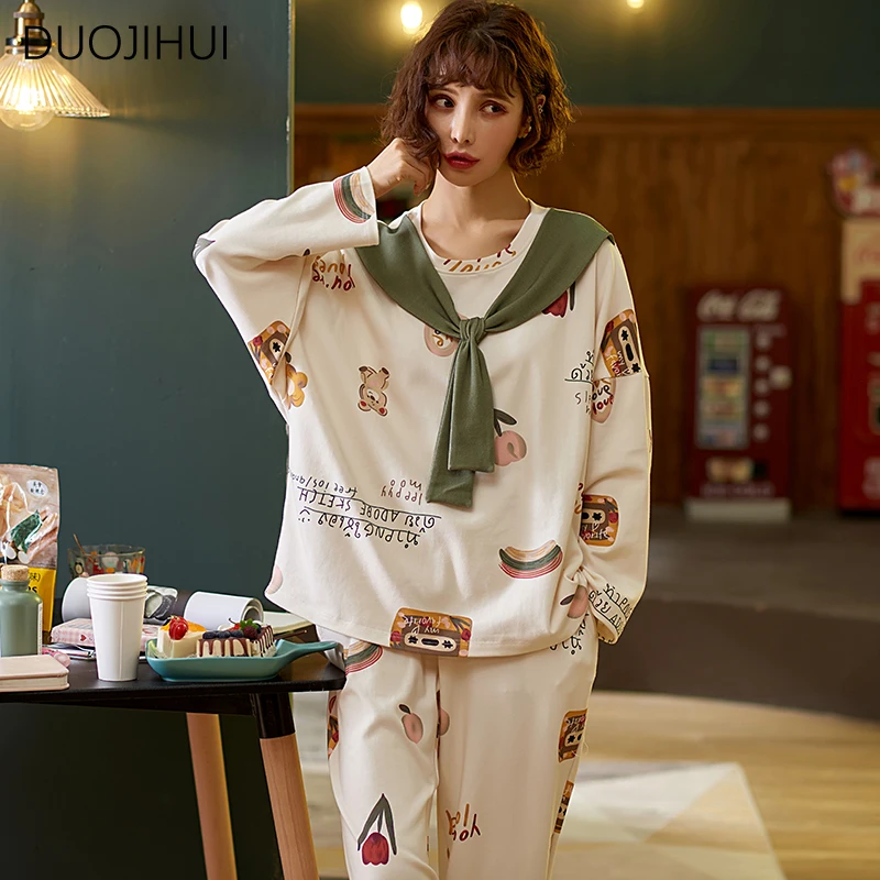 Top Trends: DUOJIHUI Fashion Two Piece Print Casual Home Pajamas For Women New Sweet Pullover Simple Loose Pant Spell Color Female Sleepwear Shoppable Styles