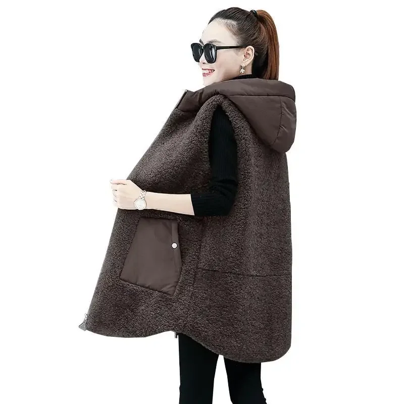 Top Trends: Women Lamb Wool Vest Coat Autumn Winter Warm Hooded Cardigan Sleeveless Tops Plus Size Loose Korean Fashion Thick Shoppable Styles - Image 3