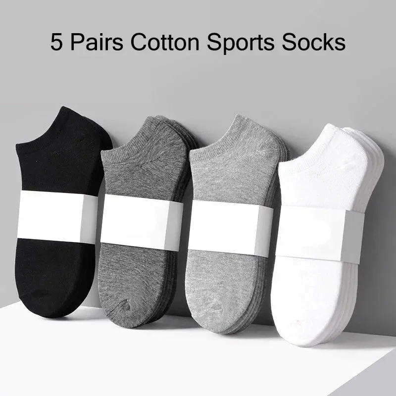 Top Trends: 5 Pairs / Lot Low Cut Men Socks Solid Color Black White Gray Breathable Cotton Sports Socks Male Short Socks Women Men Shoppable Styles