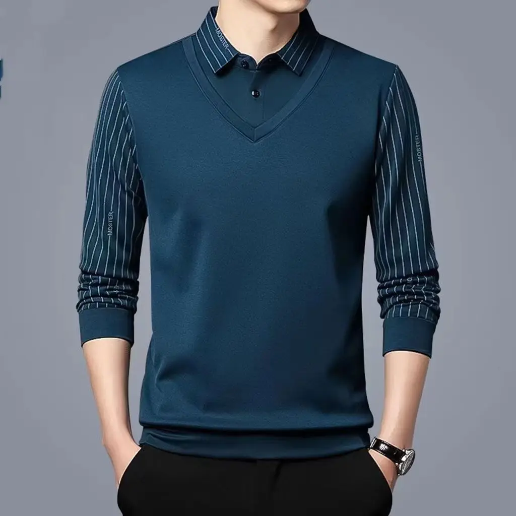 Top Trends: Business Casual Thin Slim Men Polo Shirt Spring Autumn New Button Lapel Striped Long Sleeve 2022 Fashion Korean Clothing Tops Shoppable Styles