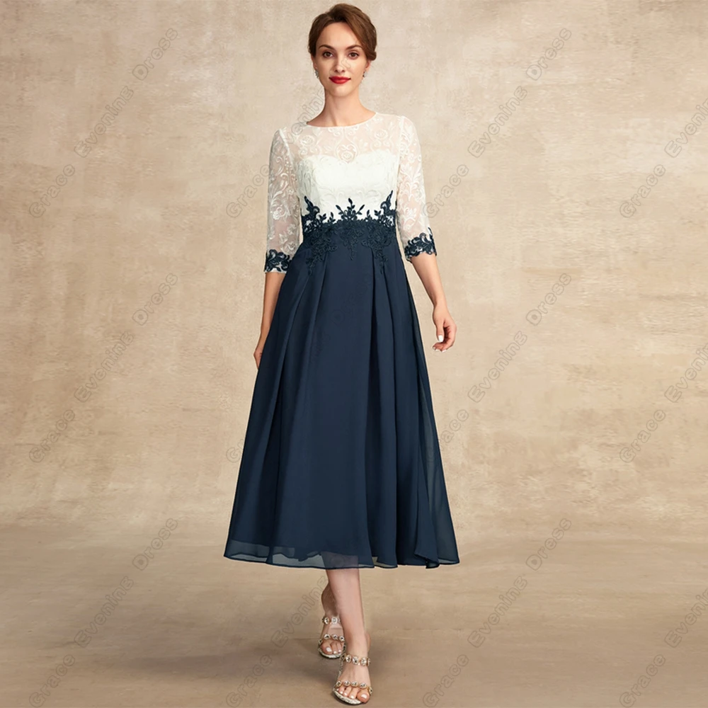 Top Trends: Simple Scoop Mother Of Bride Dresses For Women Lace Tea Length Chiffon Wedding Party Gown 2023 Summer New Vestido De Noche Shoppable Styles