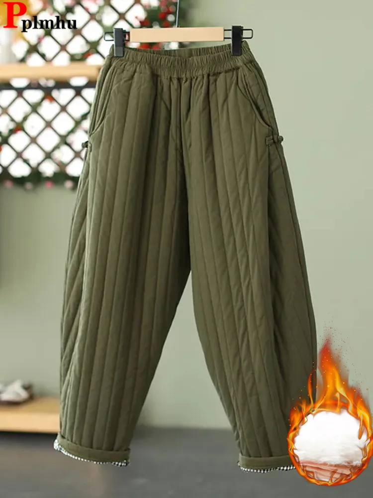 Top Trends: Big Size 4xl Cotton Harem Pants Winter High Waist Women Trousers Casual Thicken Warm Ankle-length Pantalones Baggy Windproof New Shoppable Styles