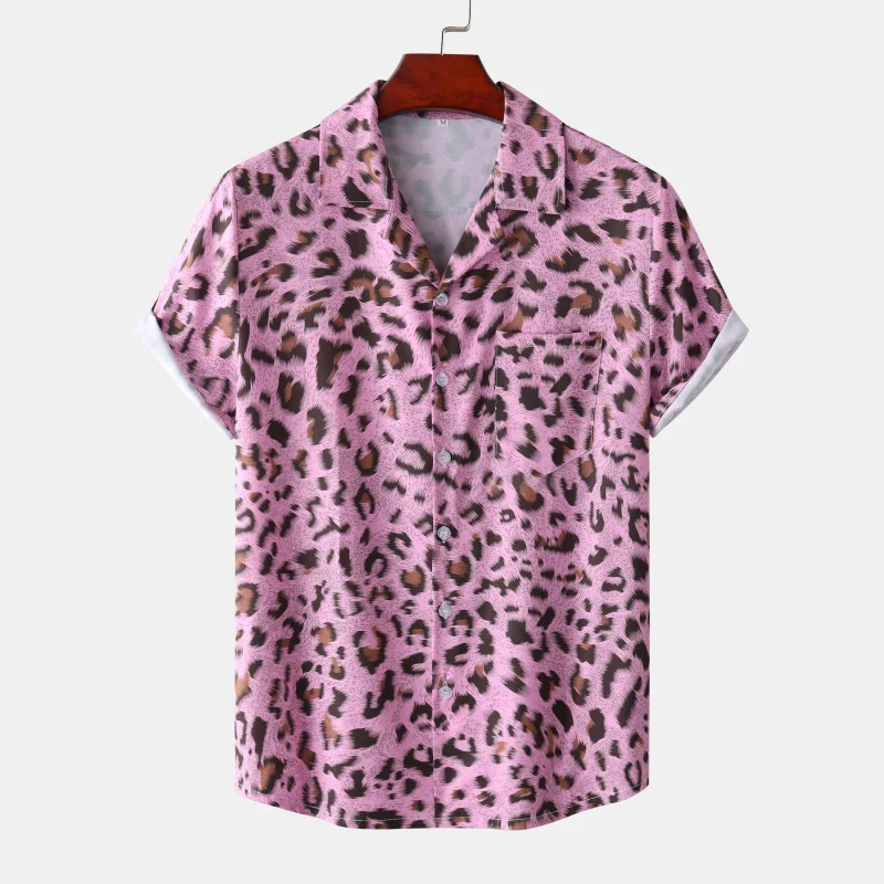 Top Trends: Pink Leopard Print Mens Shirts Lapel Neck Loose Button Up Blouse Breathable Summer Streetwear Sexy Shirts Men Hawaiian Shirts Shoppable Styles