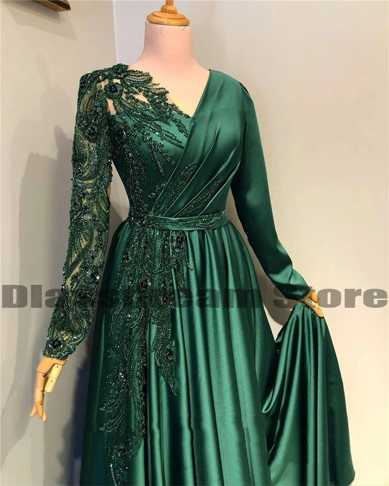 Top Trends: Emerald Green Evening Dresses A-Line Long Sleeve Elegant Women's V-Neck Lace Applique Princess Prom Gowns Formal Beach Wedding Shoppable Styles - Image 4