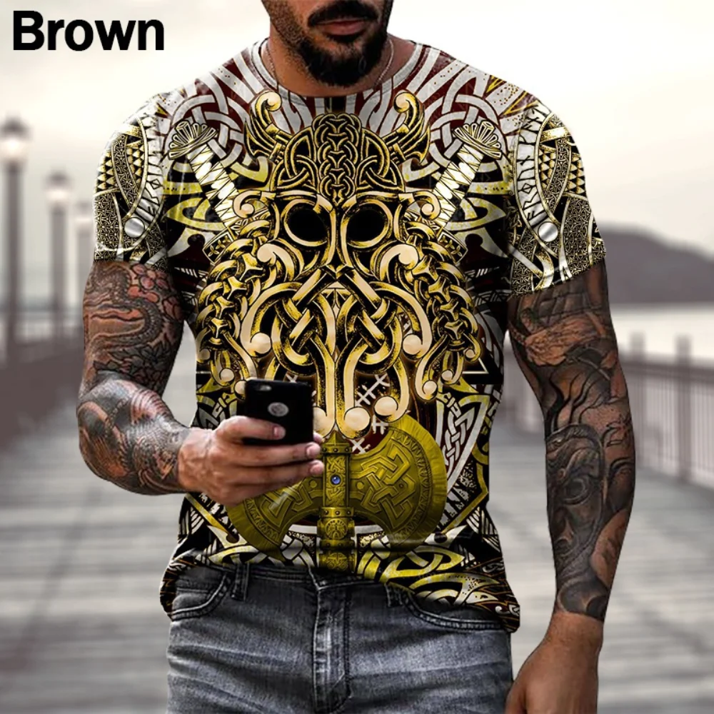 Top Trends: Europe And America Hot Sale Viking Tattoo Art 3D Print T-shirts Casual Short Sleeve Retro Tees Shoppable Styles - Image 5