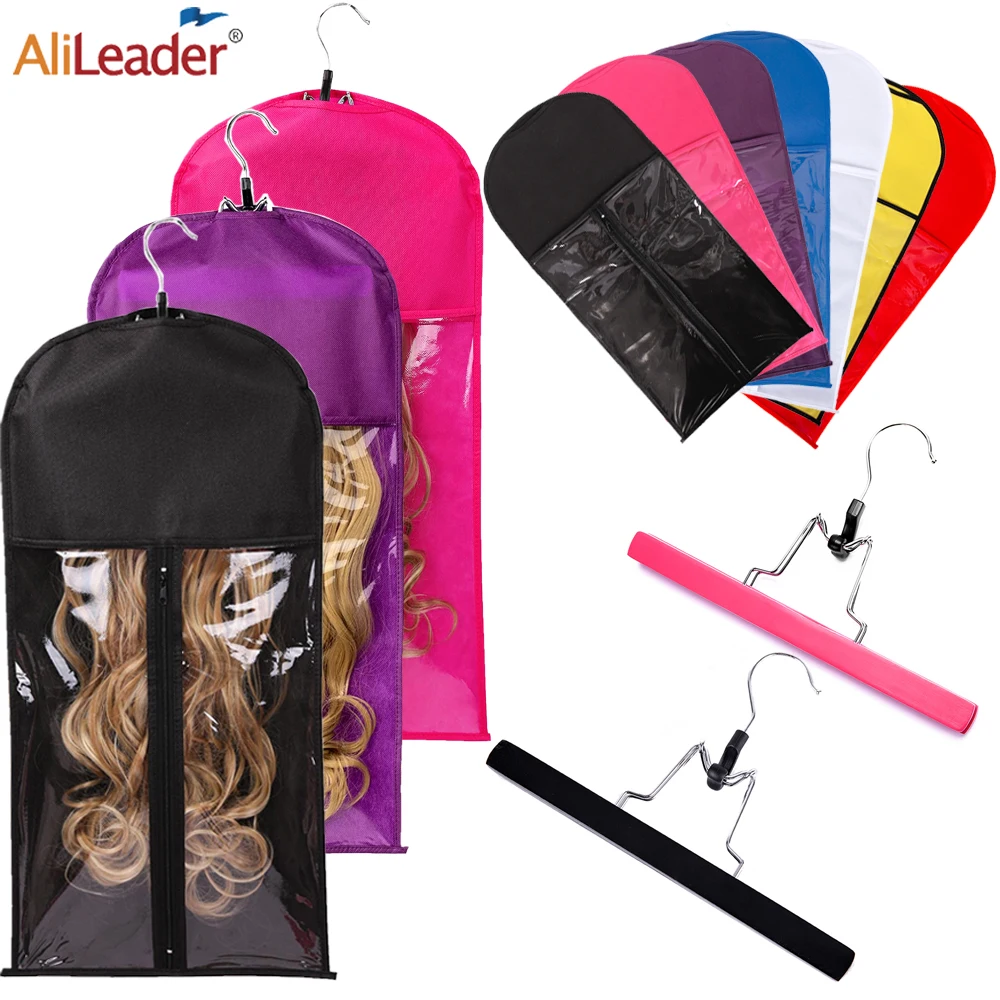 Top Trends: Alileader Cheap Hair Storage Bag With Hanger Wooden Hanger For Hair Extensions Wig Storage Holder Yellow Purple Pink Wig Bag Shoppable Styles