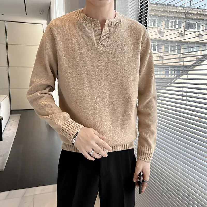 Top Trends: Autumn Winter Fashion Harajuku Knitwear Sweaters Men Casual All Match Undershirt Solid Long Sleeve Knitting Tops Solid Pullover Shoppable Styles