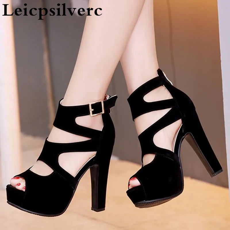 Top Trends: Summer European And American Sexy Super High Heel Women Shoes Black Fish Rome Black Women Sandals Shoppable Styles