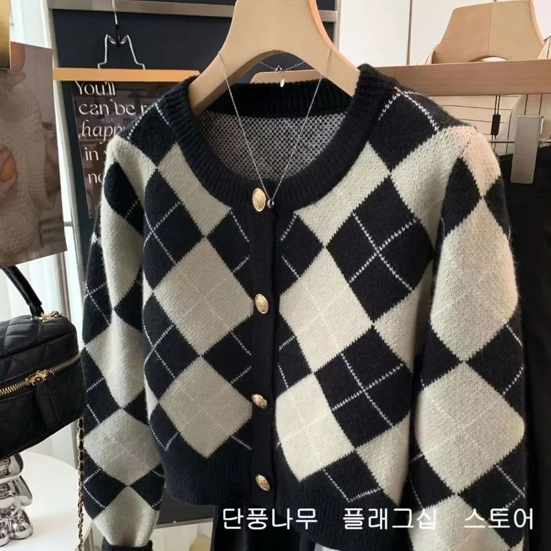 Top Trends: Deeptown Vintage Plaid Knit Cardigan Women Y2k Korean Fashion Autumn Old Money Short Sweater Harajuku O Neck Jumper Aesthetic Shoppable Styles