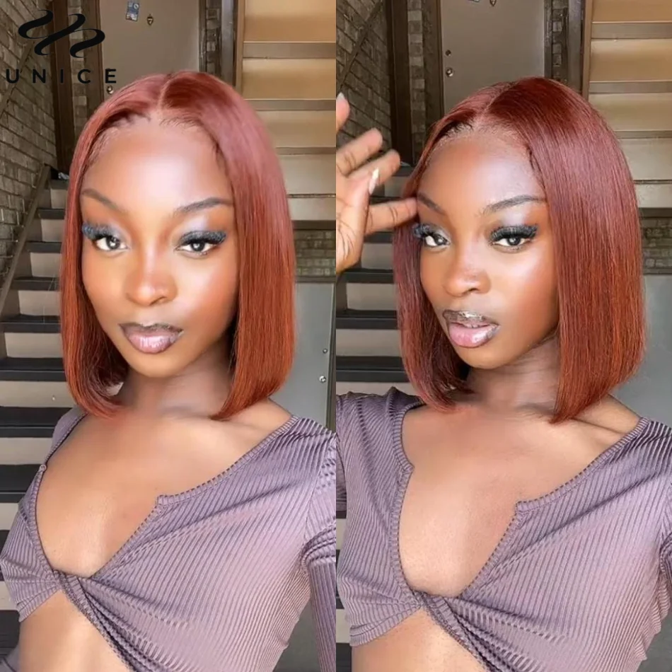 Top Trends: UNice Hair Pre Cut Lace 7X5 Bob Wig Human Hair Reddish Brown Color Pre Plucked Pre Bleached Glueless Wig Ready To Wear Shoppable Styles