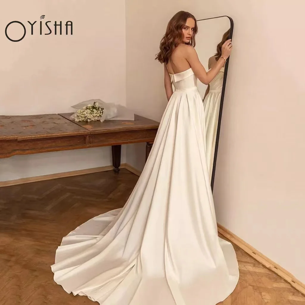 Top Trends: OYISHA Sexy Sweetheart Satin Vintage Wedding Dress For Women 2023 Simple Backless Sweep Train A Line Bridal Gown Robe De Mariée Shoppable Styles - Image 4