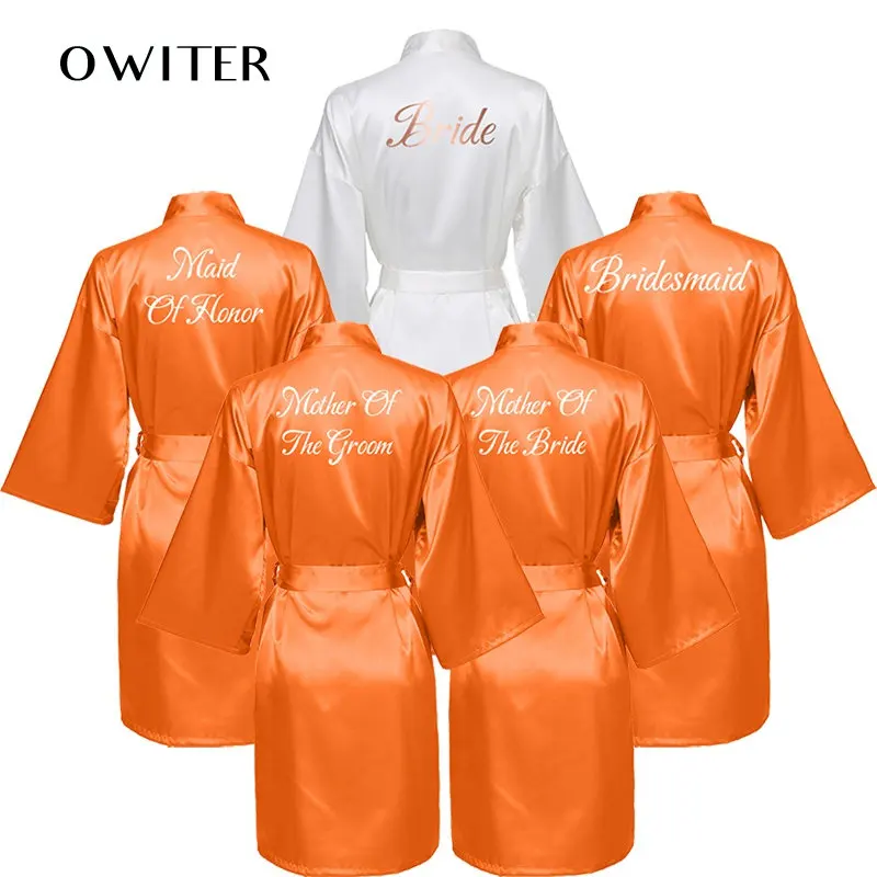 Top Trends: Satin Silk Bride Robe Wedding Party Bridesmaid Bride Dressing Gown Bridal Bathrobe Slippers White Print Orange Shoppable Styles