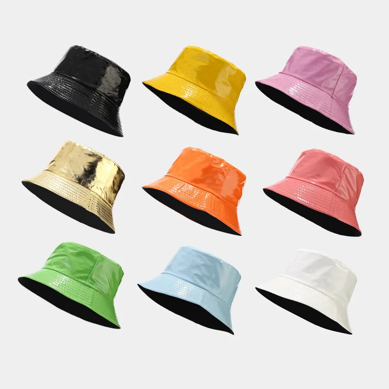 Top Trends: Harajuku Punk PU Leather Bucket Hat Waterproof Reversible Fishing Hats For Men Women Panama Fashion Streetwear Hip Hop Cap Shoppable Styles