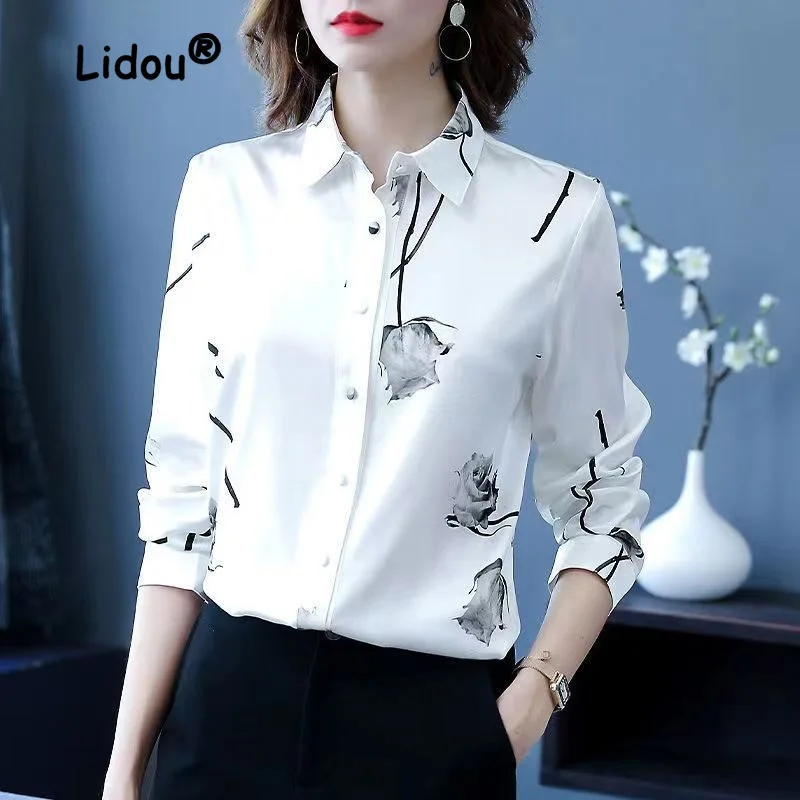 Top Trends: Elegant Fashion Printing Rose High-end Blouse Women New Long Sleeve White Single-breasted Office All-match Lady Shirt 2023 Shoppable Styles