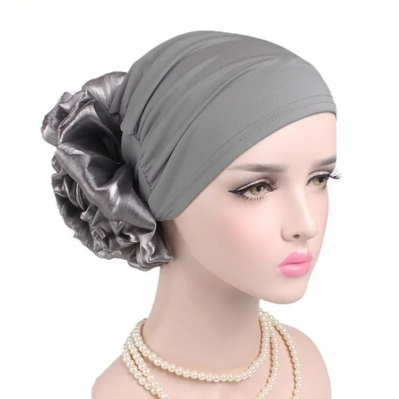 Top Trends: Woman Big Flower Turban Hair Accessories Elastic Cloth Hair Bands Hat Chemo Beanie Ladies Muslim Solid Hair Loss Scarf Cap Shoppable Styles