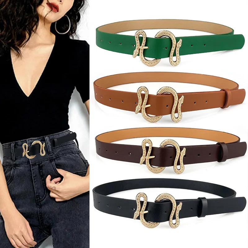 Top Trends: Luxury Brand Pu Leather Belt For Women Designer Metal Snake Buckle Waist Strap Female Dress Jeans Decoration Waistband Shoppable Styles