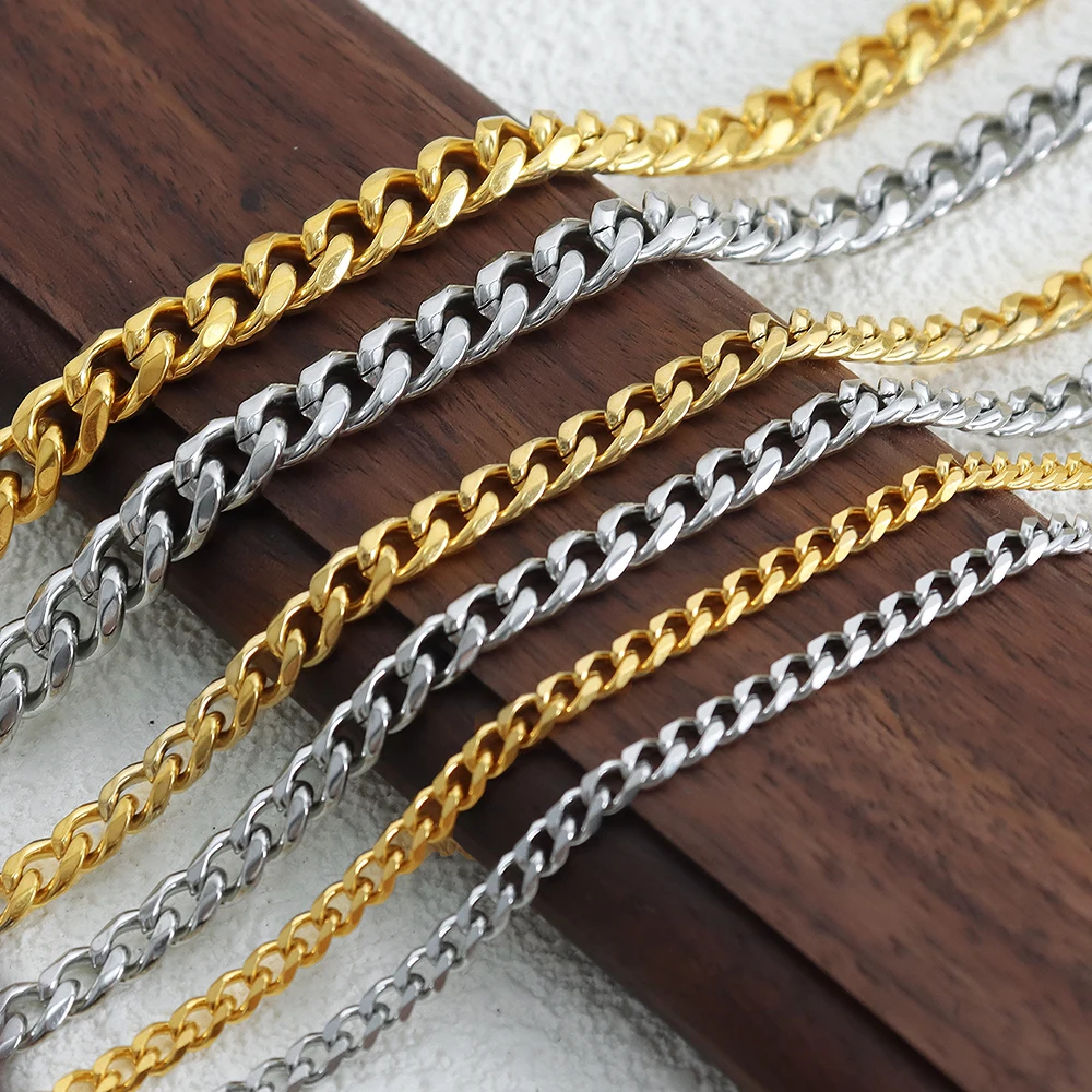 Top Trends: 3MM5MM7MM Cuban Link Chain Stainless Steel Necklace DIY Accessories Waterproof Gold Plated Punk Men Women Jewelry Wholesale Shoppable Styles