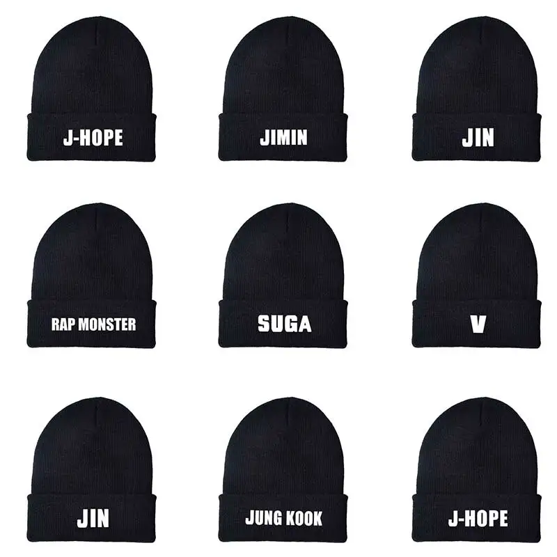 Top Trends: Kpop Printed Beanie Knitted Hat Jimin Jhope Suga V Taehyung Rap Monster Jin Jungkook Harajuku Wool Cap Teen Women Men Supporters Shoppable Styles