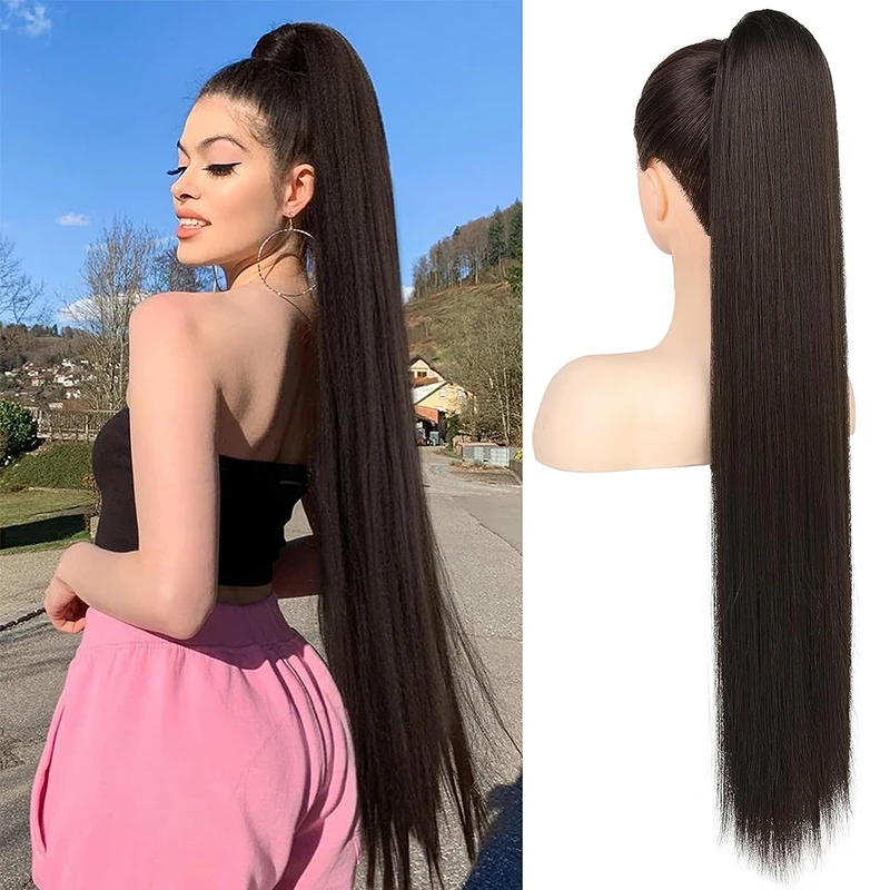 Top Trends: 30 Inch Drawstring Black Ponytail Long Straight Clip In Ponytail Hair Extension Synthetic Natural Hairpiece Pony Hair For Women Shoppable Styles