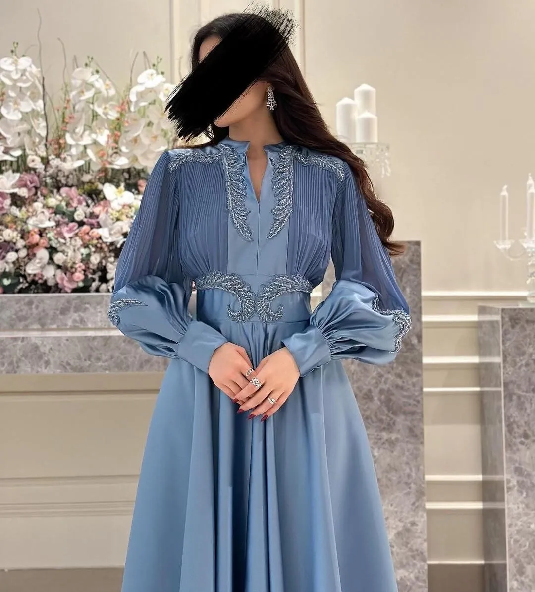 Top Trends: Lovestory V Neck Saudi Arabia Party Dresses Women Wear Prom Beaded Long Sleeves Robe De Soiree Ruched Ankle Length Evening Gowns Shoppable Styles - Image 4