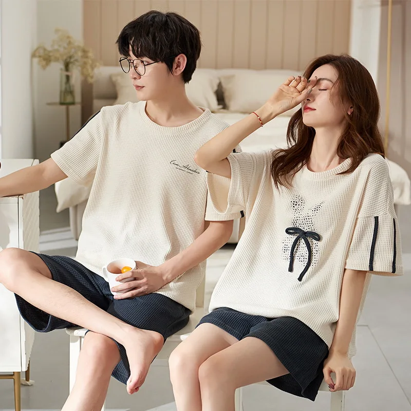 Top Trends: 2023 Couple Pajamas Sets Summer Pyjama Femme Male 100% Cotton Short Sleeved Men And Women Sleepwear Pijama Casual Lover Homewear Shoppable Styles