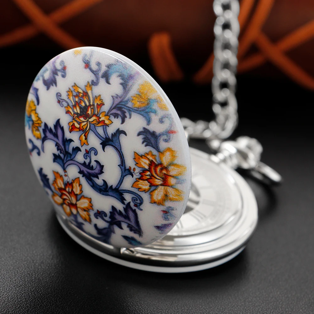 Top Trends: White Ceramic Exquisite Chinese Flower Pattern Silver Hollow Mechanical Pocket Watch Best Holiday Gift For Men And Women Shoppable Styles