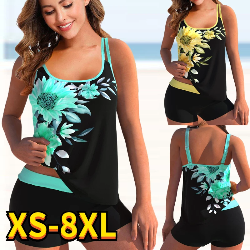 Top Trends: 2022 Women Plus Size High Waisted Tankini Sets Sexy Swimsuit Monokini Two Pieces Swimwear Women 2022 New Beach Bathing Suits Shoppable Styles